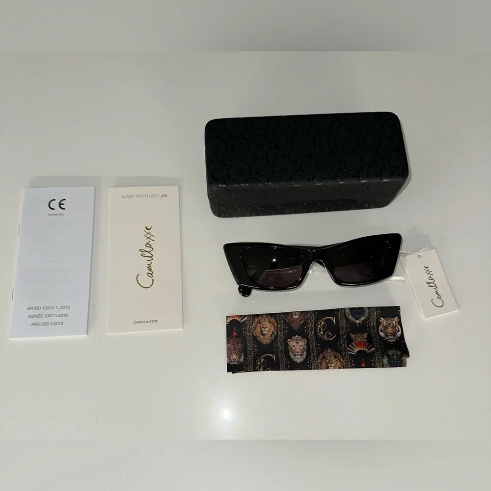 CAMILLA “Harbour Views” Black Cateye Sleek Black Boho Chic Classic Sunglasses